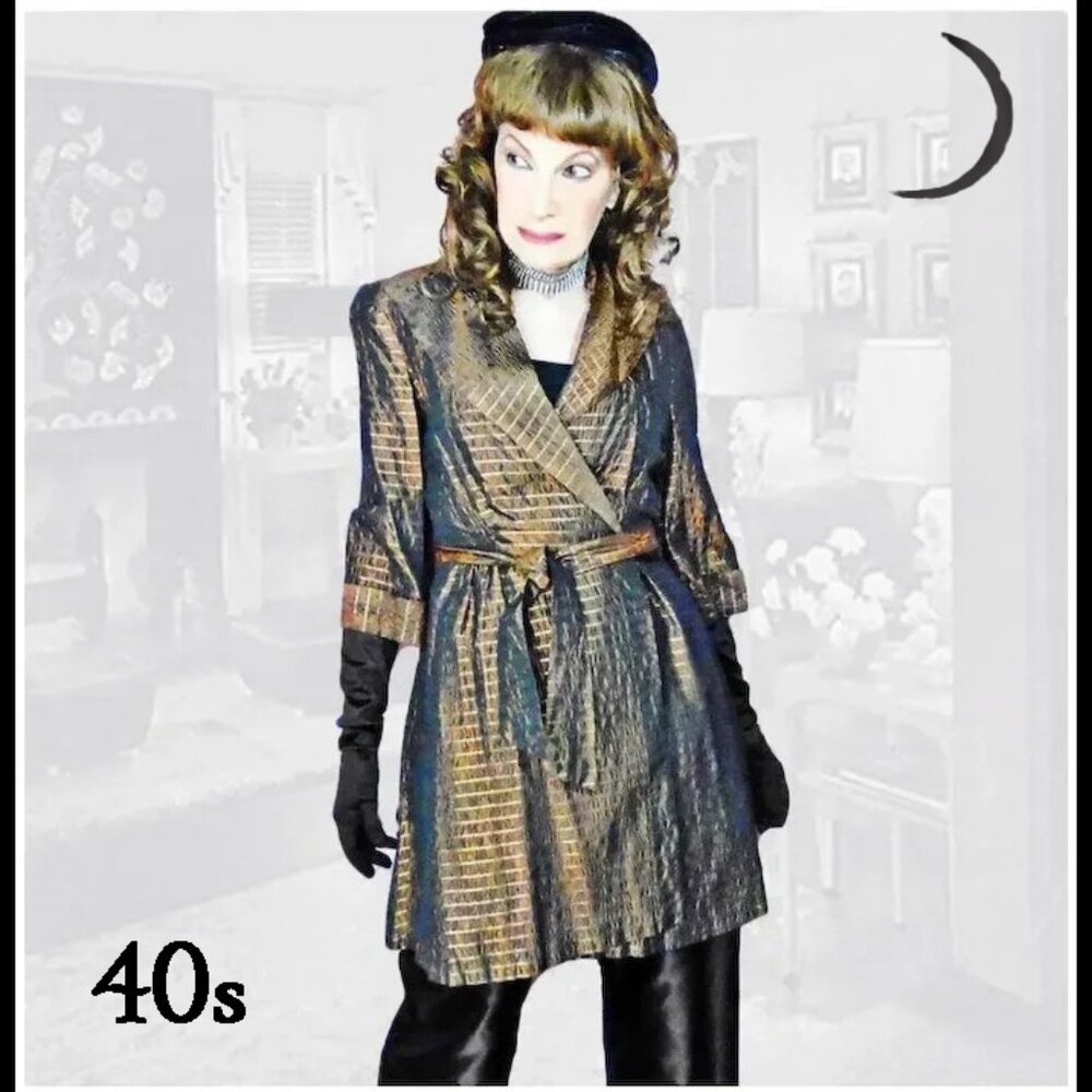Vintage Evening Cover Copper Gold Metallic Mini Dress 40s Lounge Jacket